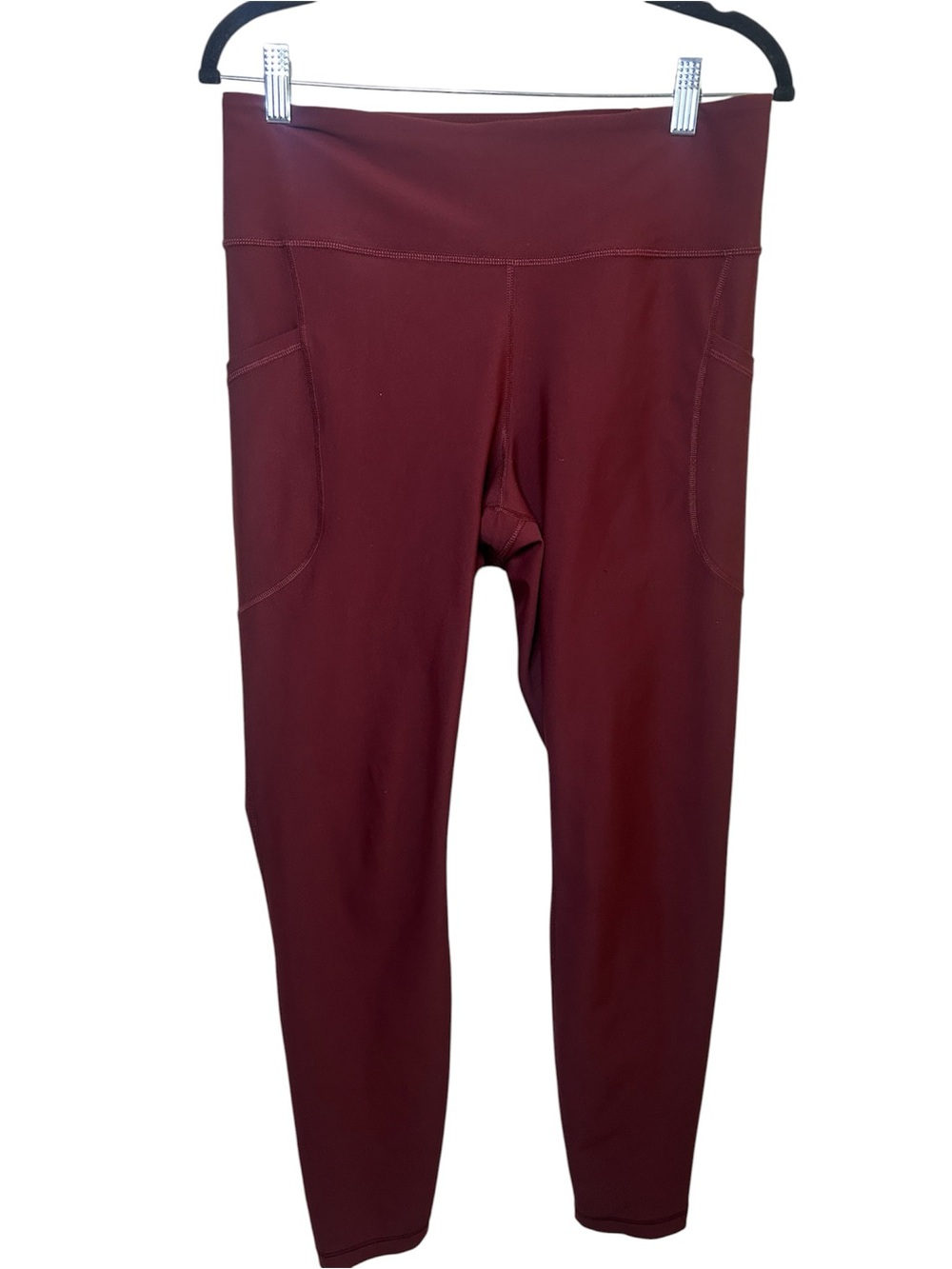 Old Navy Active Power Soft HighRise Burgundy Athletic Leggings Side Pocket Large